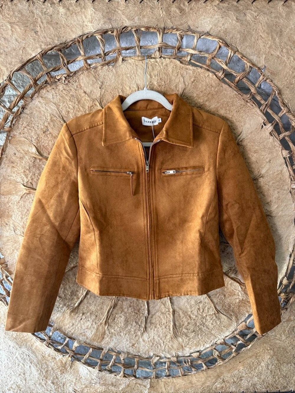🤎 NWT Modesees Faux Suede Cropped Moto Jacket | Cognac/Camel | Size M